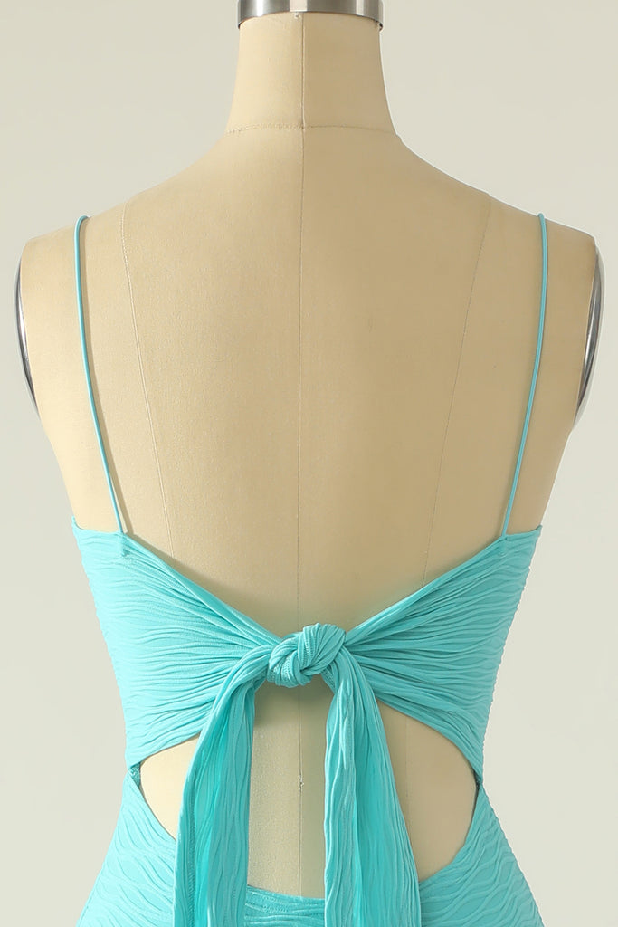 Light Blue Spaghetti Straps Backless Long Party Dress Wedding Guest Dress, DP2060