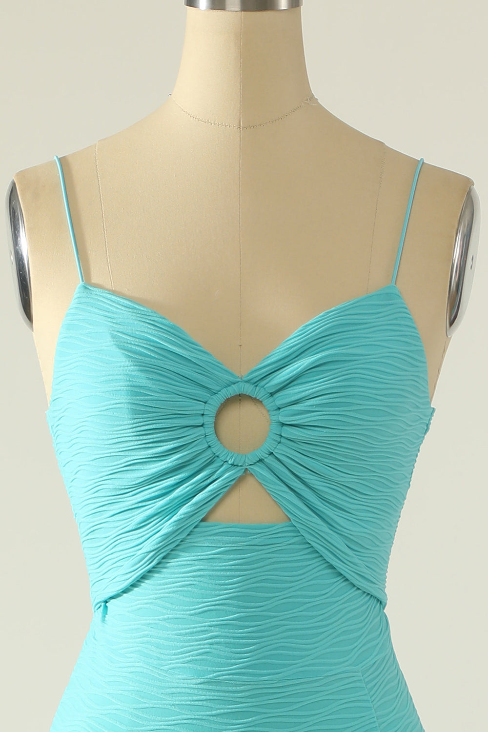 Blue Spaghetti Straps Cut Out Wedding Guest Dress With Bow