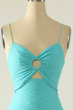 Blue Spaghetti Straps Cut Out Wedding Guest Dress With Bow