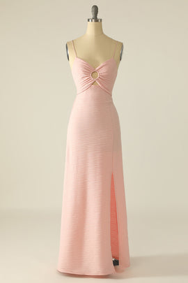 Blue Spaghetti Straps Cut Out Wedding Guest Dress With Bow