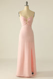 Pink Spaghetti Straps Cut Out Wedding Guest Dress With Bow