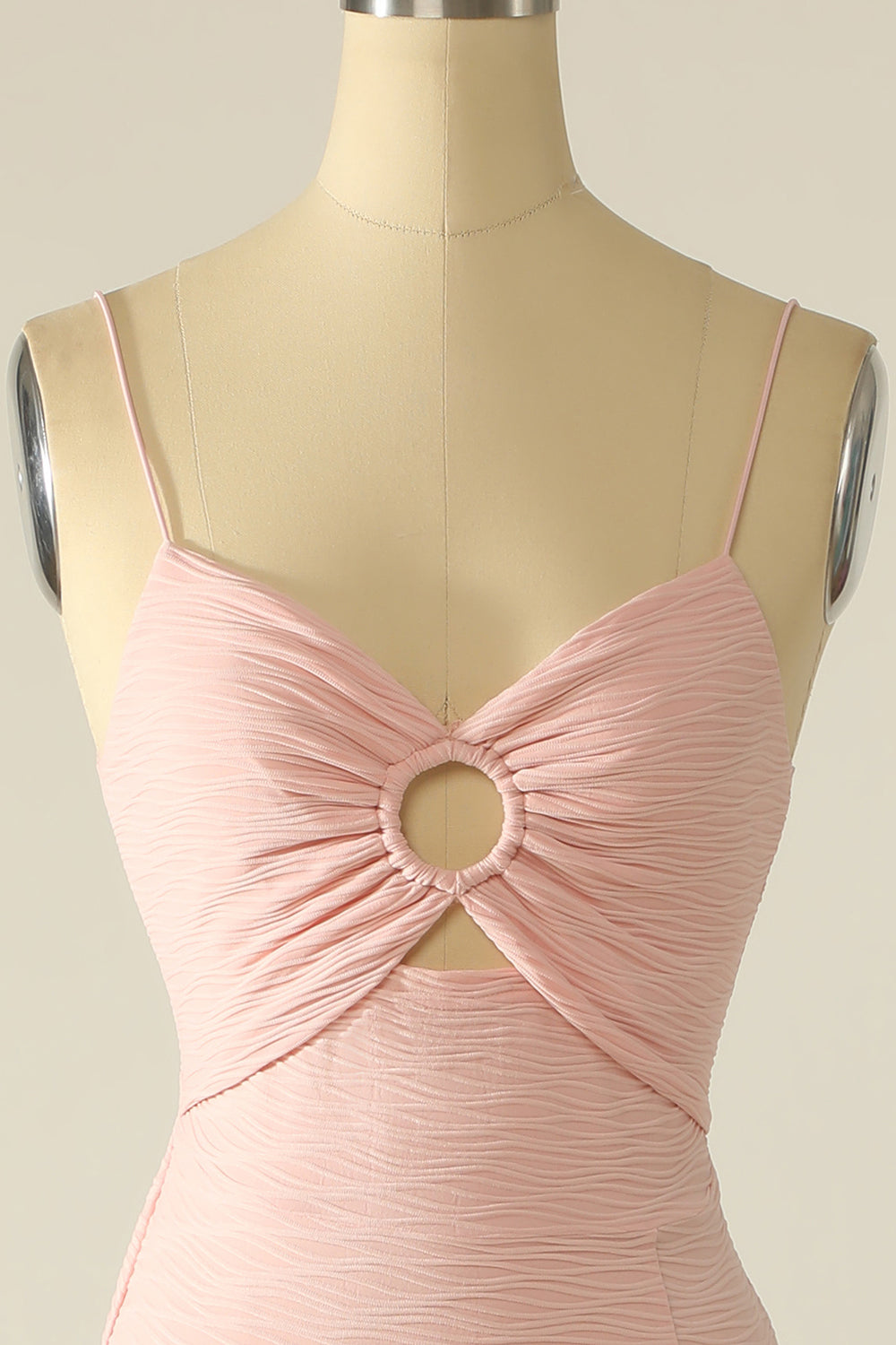 Pink Spaghetti Straps Cut Out Wedding Guest Dress With Bow