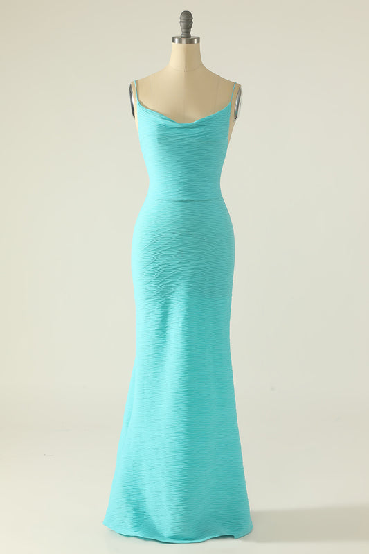 Blue Spaghetti Straps Mermaid Long Prom Dress