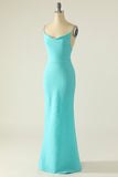 Blue Spaghetti Straps Mermaid Long Prom Dress