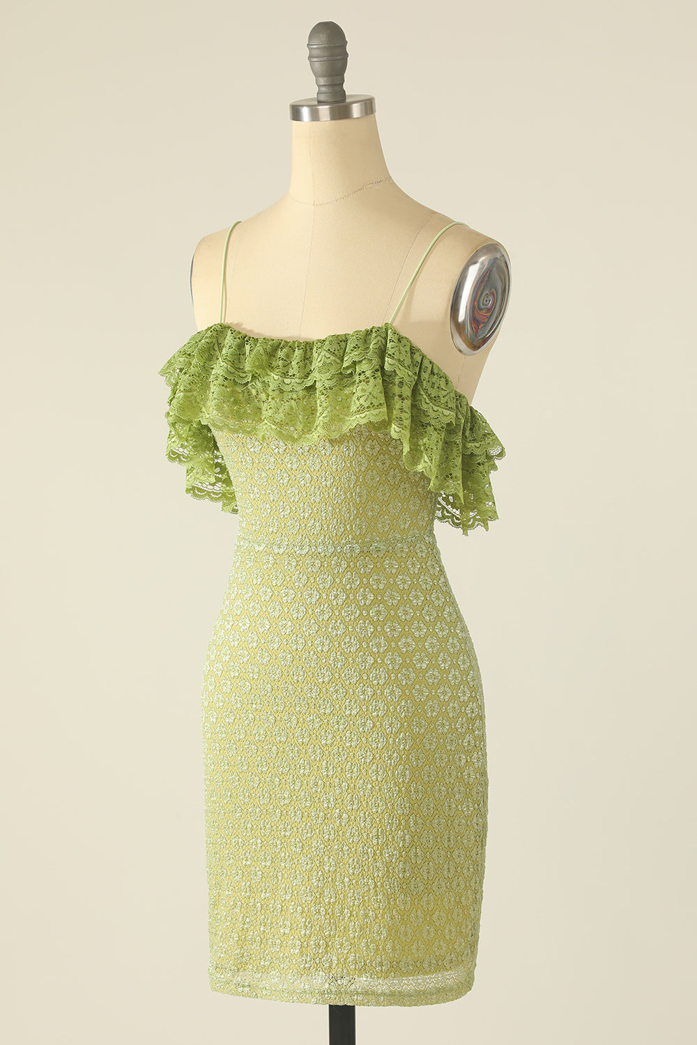 Spaghetti Straps Green Homecoming Dress With Ruffles