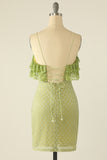 Spaghetti Straps Green Homecoming Dress With Ruffles
