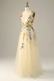 Flower A-Line Champagne Prom Dress