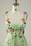 Flower A-Line Green Prom Dress