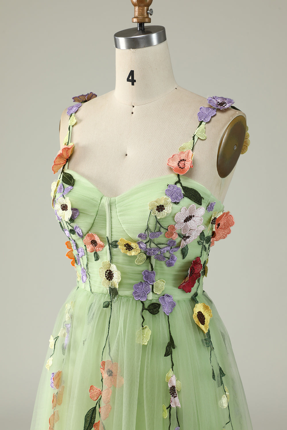 Flower A-Line Green Prom Dress