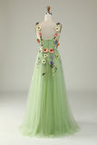 Flower A-Line Champagne Prom Dress