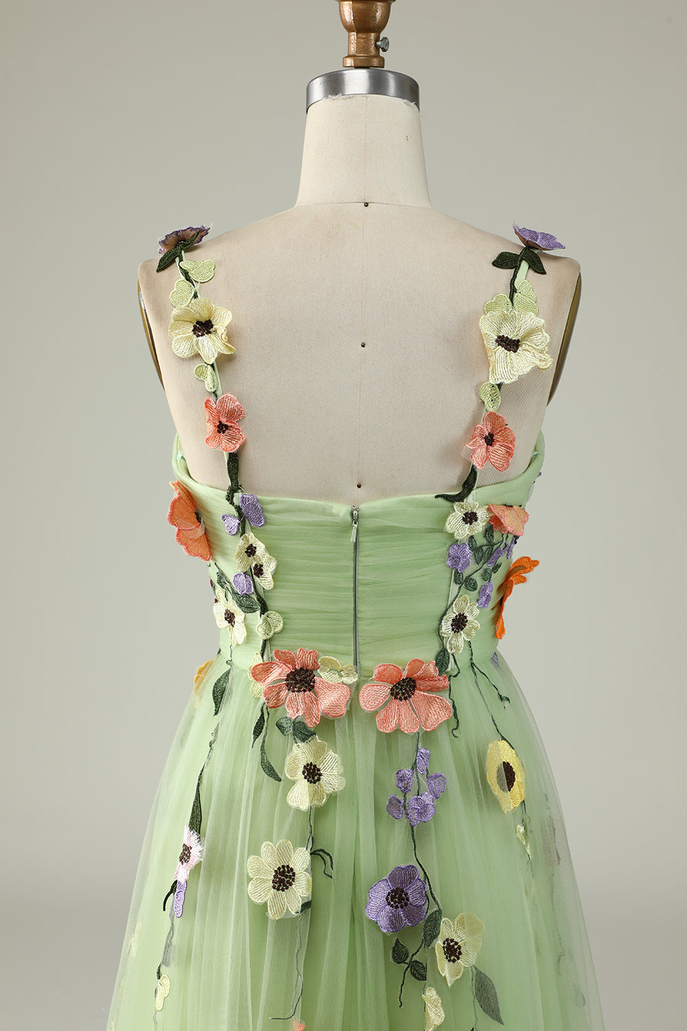 Flower A-Line Green Prom Dress