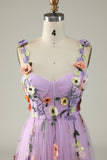 Flower A-Line Purple Prom Dress