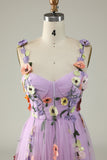Flower A-Line Purple Prom Dress