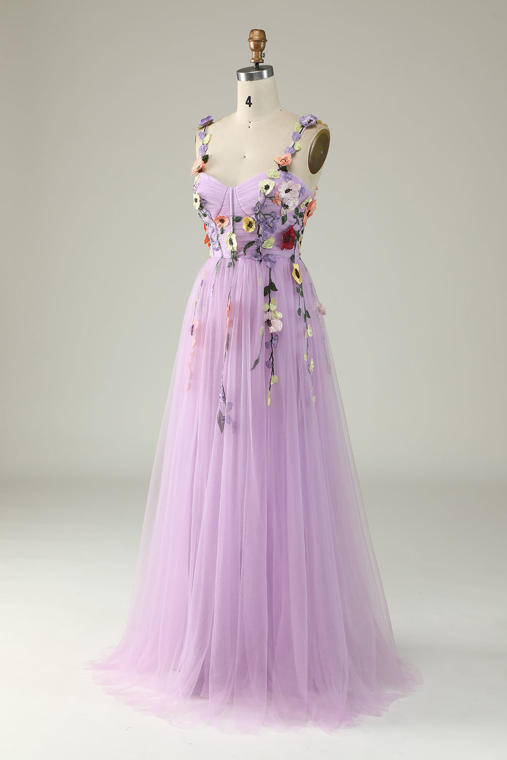 Flower A-Line Purple Prom Dress