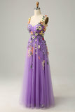 Flower A-Line Dark Purple Prom Dress