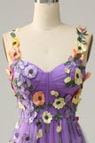 Flower A-Line Dark Purple Prom Dress