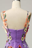 Flower A-Line Dark Purple Prom Dress