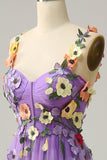 Flower A-Line Dark Purple Prom Dress