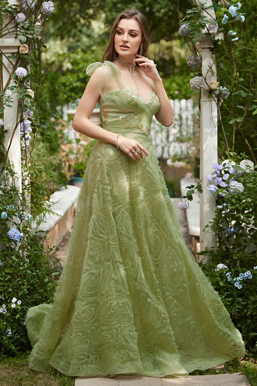 Zapakasa Women Long Prom Dress Light Green A-Line Evening Dress With Embroidery Zapakasa Women Long Prom Dress Light Green A-Line Evening Dress With Embroidery