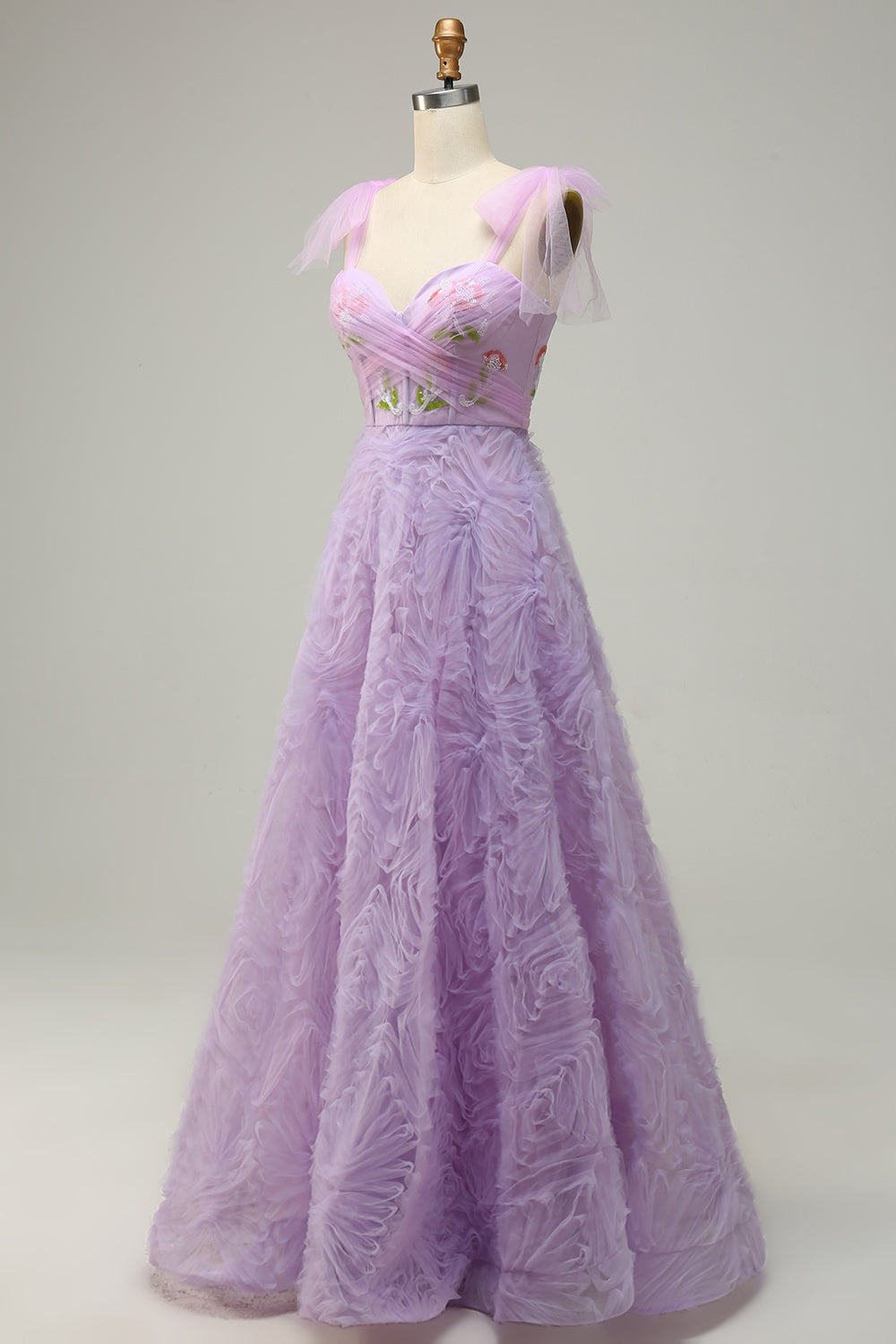 A-Line Purple Tulle Prom Dress With Embroidery