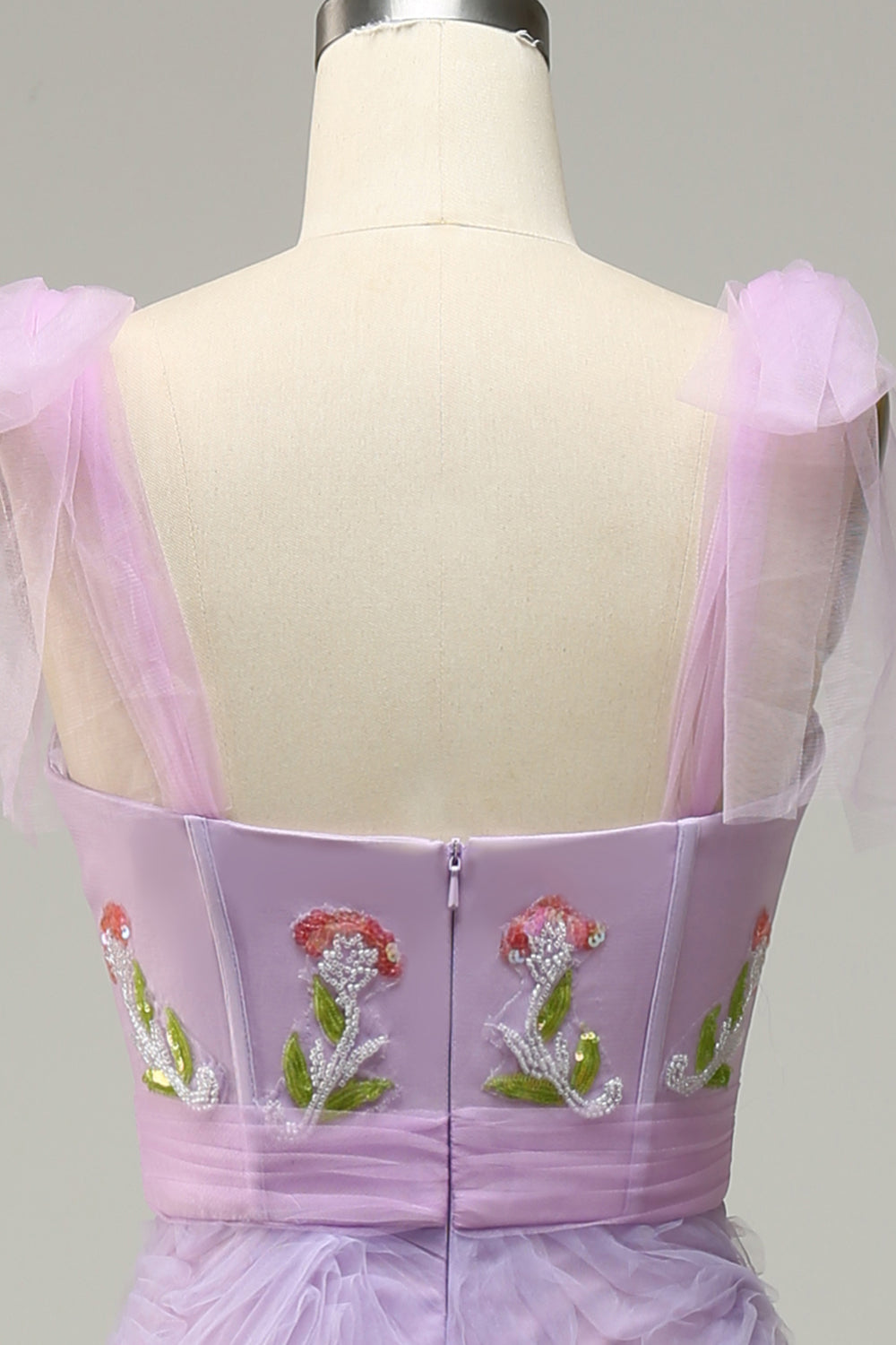A-Line Purple Tulle Prom Dress With Embroidery