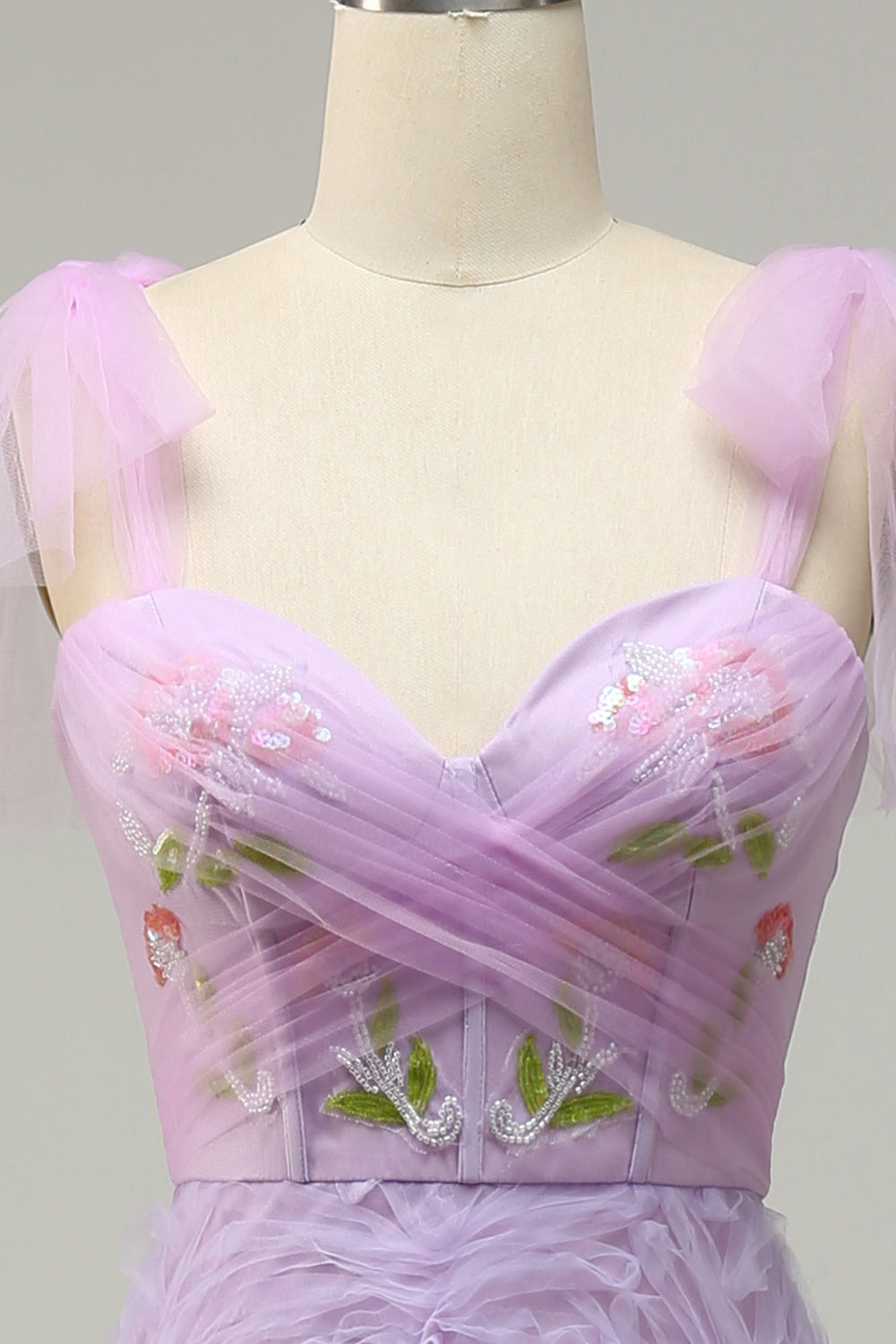 A-Line Purple Tulle Prom Dress With Embroidery