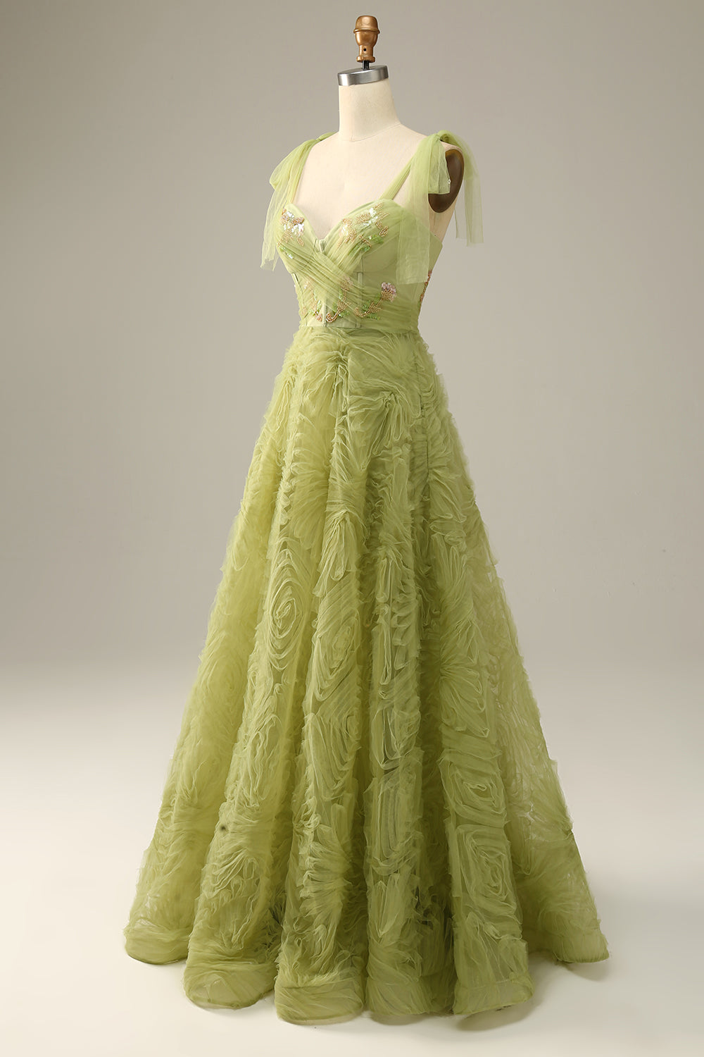 Light Green A-Line Long Prom Dress With Embroidery