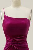 One Shoulder Velvet Prom Dress with Slit