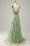 A-Line Green Long Prom Dress With Embroidery