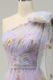 A-Line Purple Long Prom Dress With Embroidery