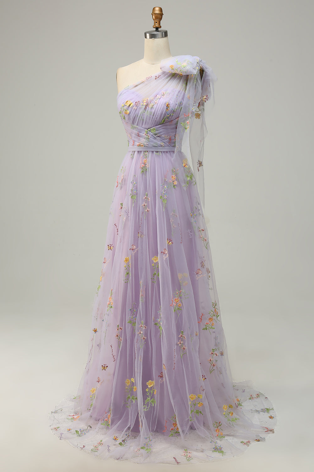 A-Line Purple Long Prom Dress With Embroidery