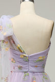 A-Line Purple Long Prom Dress With Embroidery
