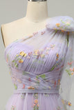 A-Line Purple Long Prom Dress With Embroidery