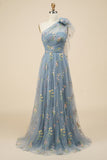 A-Line Green Long Prom Dress With Embroidery