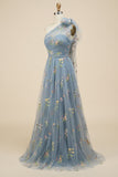 A-Line Green Long Prom Dress With Embroidery