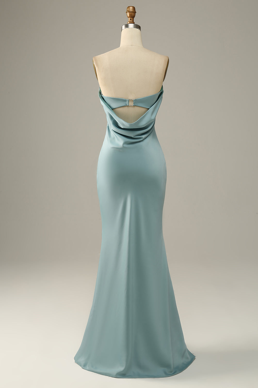 Zapakasa Women Bridesmaid Dress Grey Blue Satin Mermaid Prom Dress Zapakasa Women Bridesmaid Dress Grey Blue Satin Mermaid Prom Dress