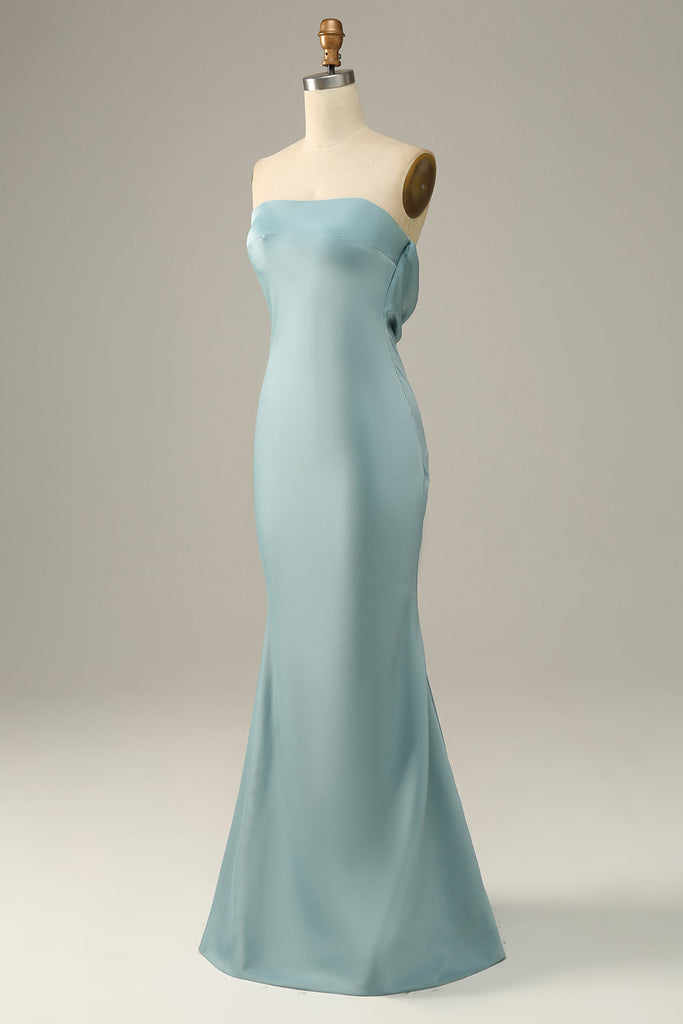 Loey | Mermaid V Neck Blue Satin Mermaid Prom Dress with Slit