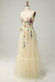 A-Line Flower Champagne Prom Dress