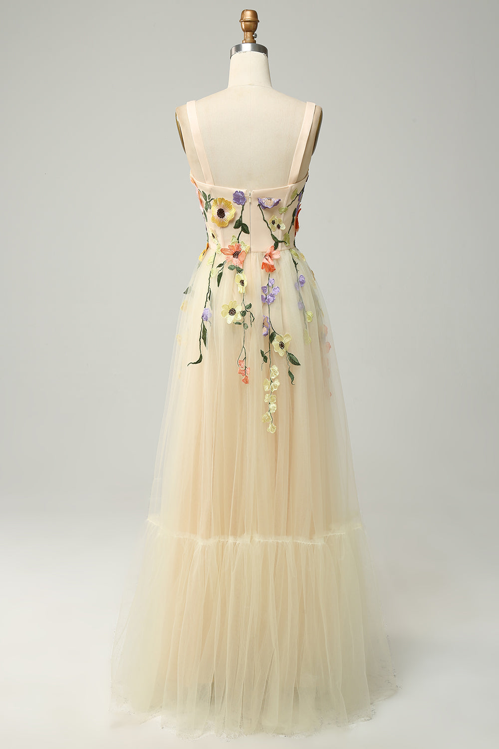 A-Line Flower Champagne Prom Dress