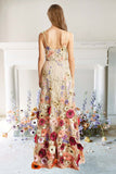 A-Line Flower Blossom Straps Floral Prom Dresses
