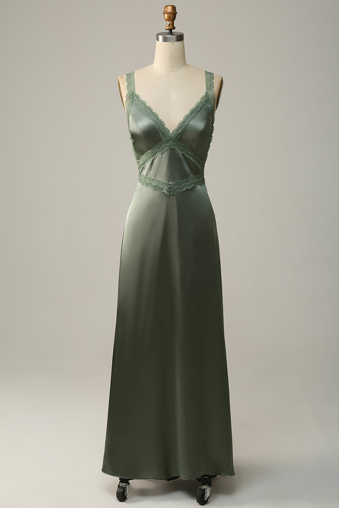 Epitome of Romance A-Line V Neck Eucalyptus Long Bridesmaid Dress with Beading