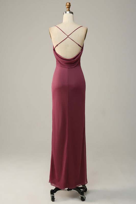 Spaghetti Straps Cross Back Desert Rose Bridesmaid Dress