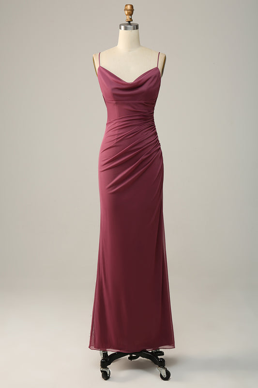 Spaghetti Straps Opne Back Desert Rose Bridesmaid Dress