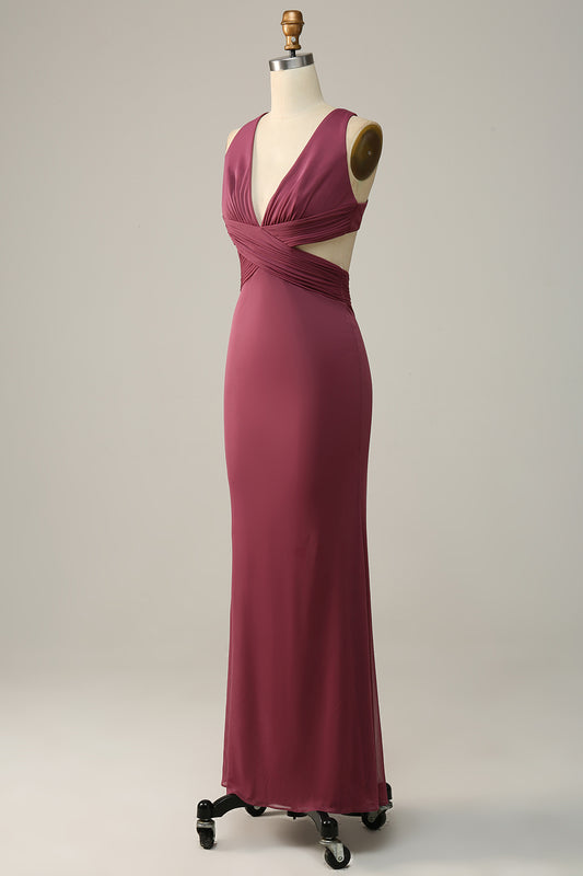 V neck Corss Back Desert Rose Bridesmaid Dress