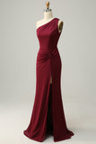 One Shoulder Desert Rose Long Bridesmaid Dress with Slit