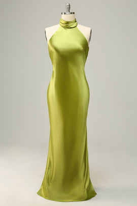 Zapakasa Women Lemon Green Long Bridesmaid Dress Mermaid Halter Open ...