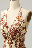 Mermaid Printed Brown Long Bridesmaid Dress