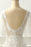 A-line V neck Floor-length Ivory Appliques Wedding Dress