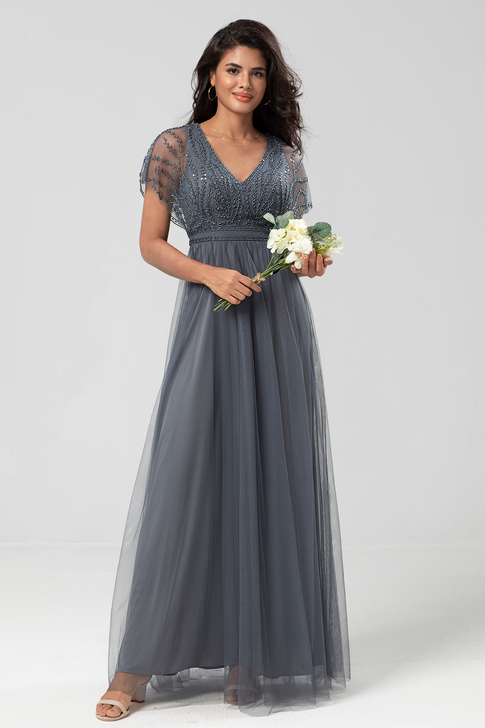 Zapakasa Women Beaded Eucalyptus Bridesmaid Dress with Sequins Tulle A-Line Wedding Guest Dress Zapakasa Women Beaded Eucalyptus Bridesmaid Dress with Sequins Tulle A-Line Wedding Guest Dress