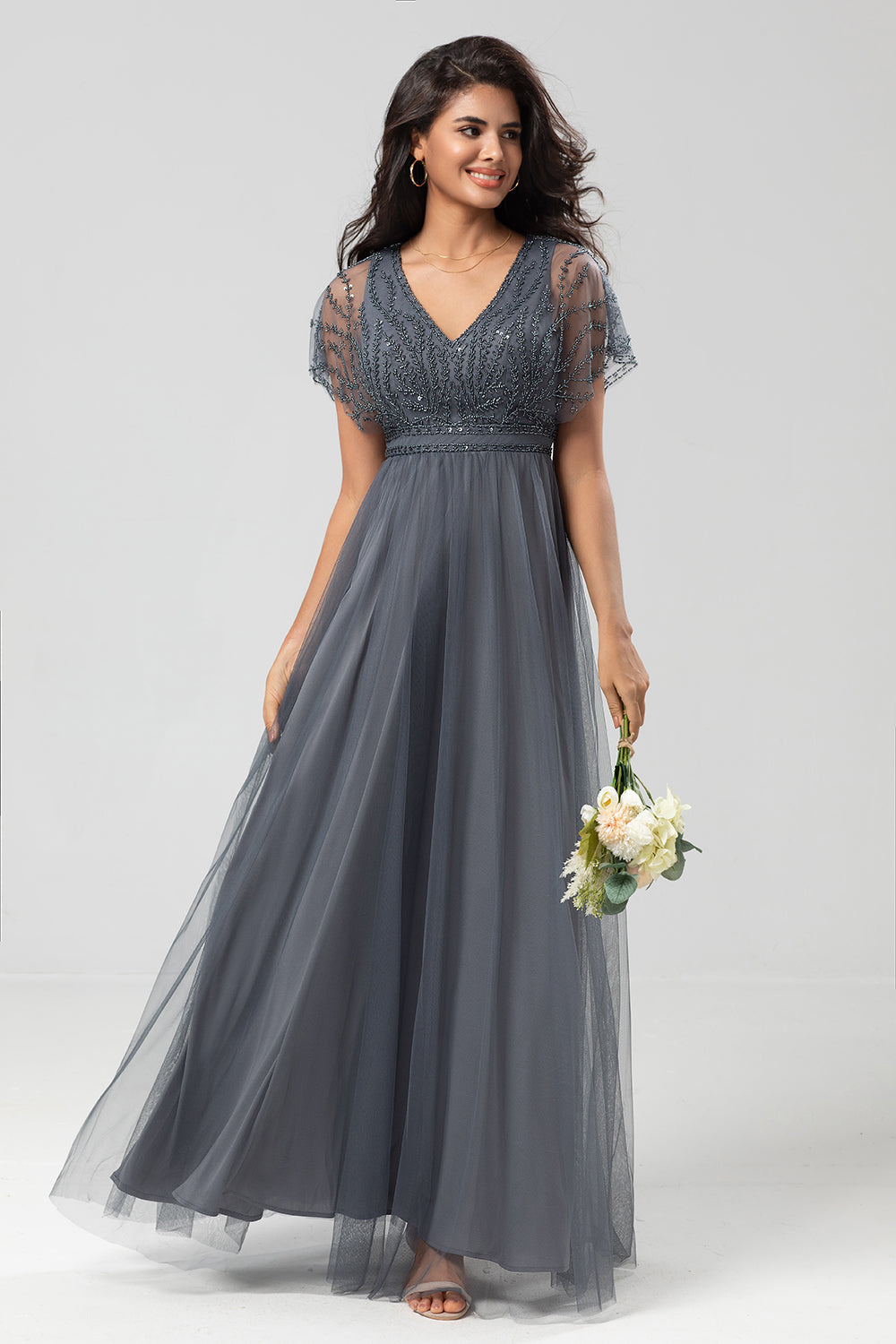 Zapakasa Women Beaded Eucalyptus Bridesmaid Dress with Sequins Tulle A-Line Wedding Guest Dress Zapakasa Women Beaded Eucalyptus Bridesmaid Dress with Sequins Tulle A-Line Wedding Guest Dress